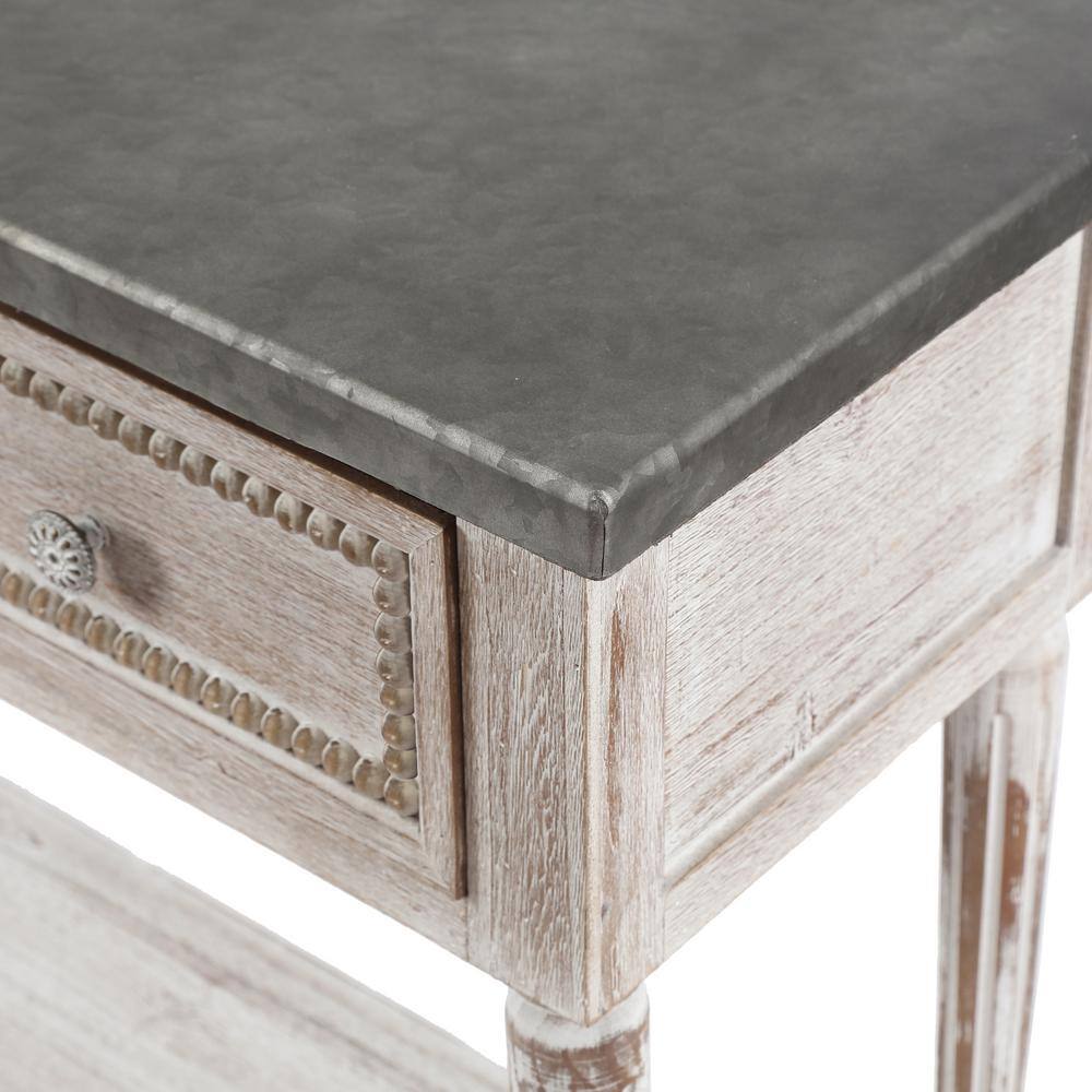LuxenHome Farmhouse 48 in. White/Dark Gray Standard Rectangle Wood Console Table with Drawers