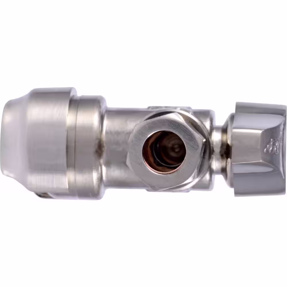 SharkBite 1/2 in. Push to Connect x 3/8 in. O.D. Compression Angle Stop Valve, Brushed Nickel