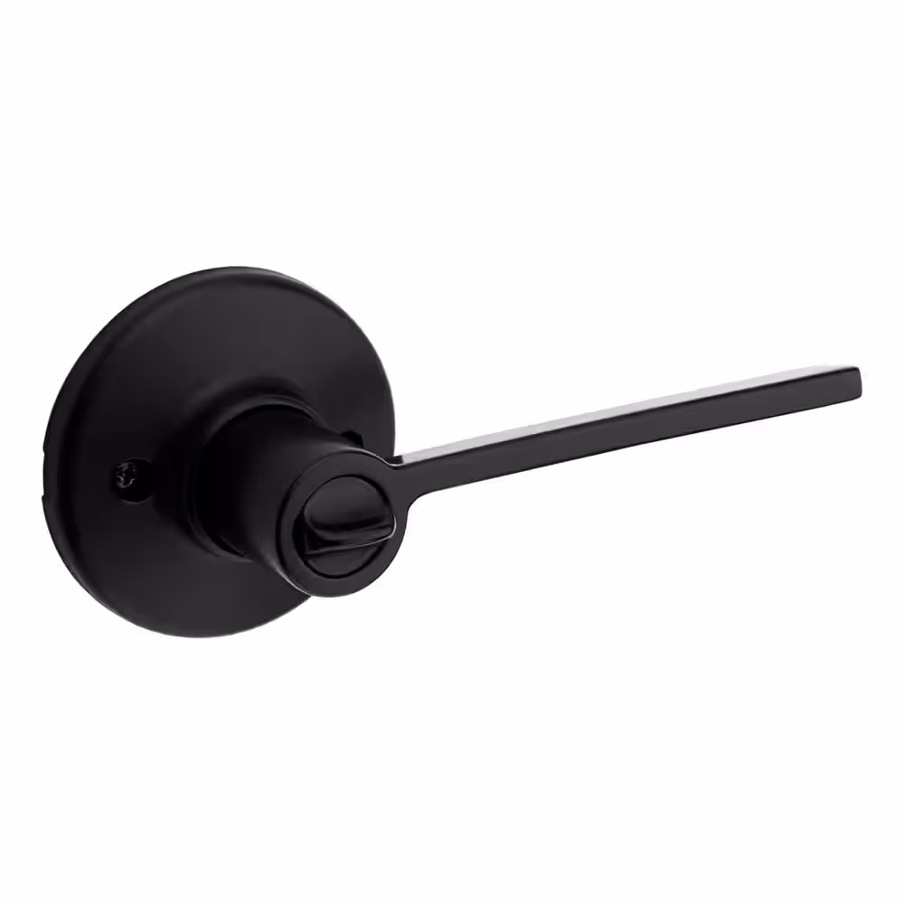 Kwikset Ladera Matte Black Contemporary Square Privacy Bed/Bath Door Lever