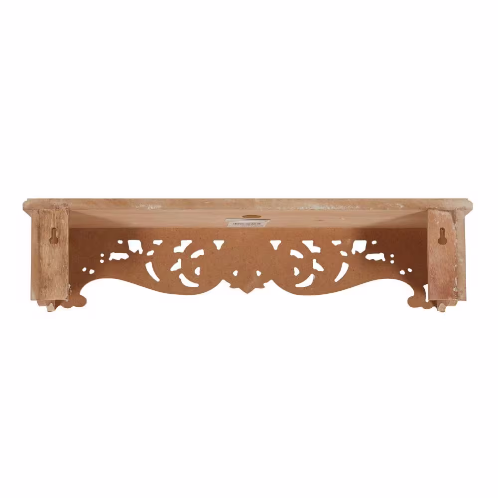 Litton Lane White Intricate Carved 1-Shelf Wood Floral Wall Shelf