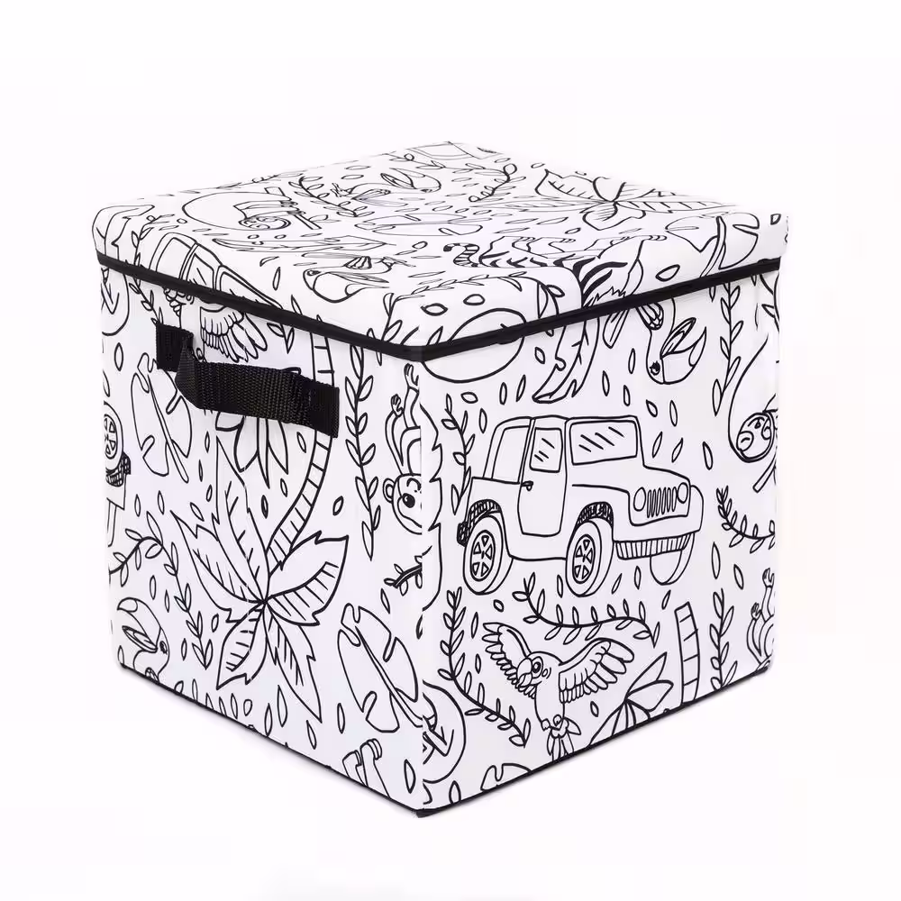 BAUM Kid's White Coloring Cube Storage Bin with 4 Pack of Washable Markers