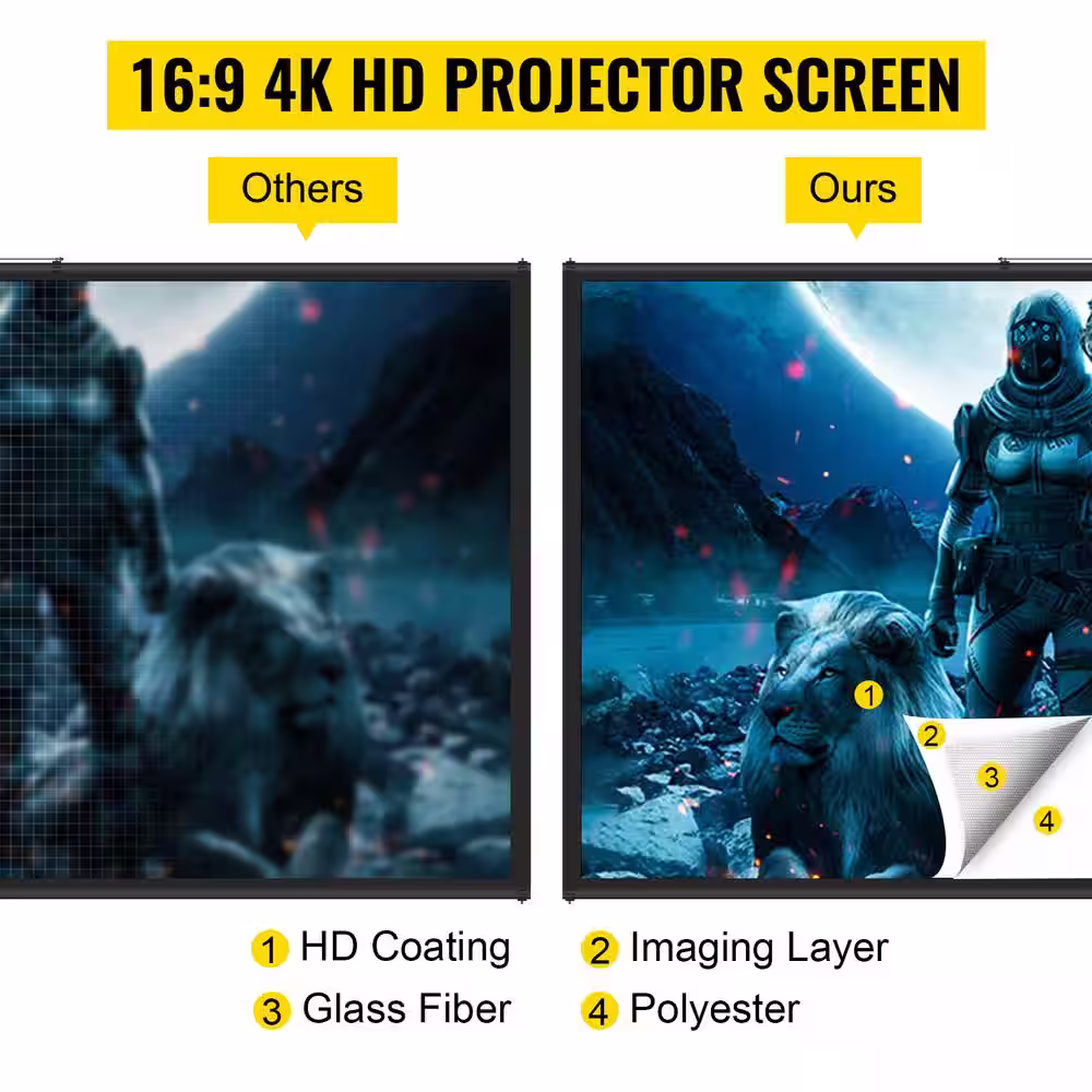 VEVOR 60 in. Tripod Projector Screen with Stand 16:9 4K HD Projection Screen Wrinkle-Free Height Adjustable Portable Screen
