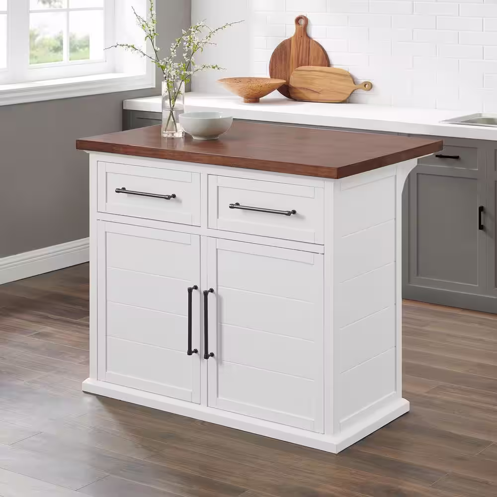 CROSLEY FURNITURE Bartlett White Wood Top 42 in. Kitchen Island with Drawers