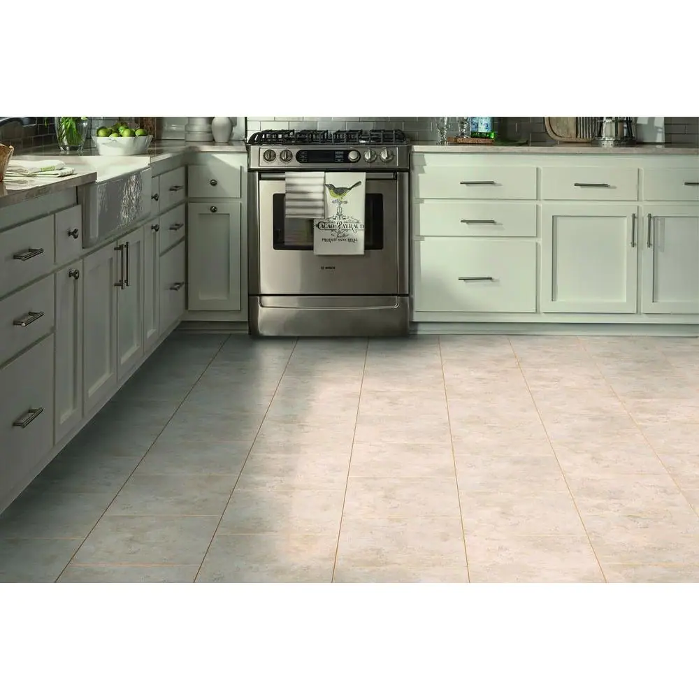 TrafficMaster Travertine Beige 4 MIL x 12 in. W x 12 in. L Peel and Stick Water Resistant Vinyl Tile Flooring (30 sqft/case)