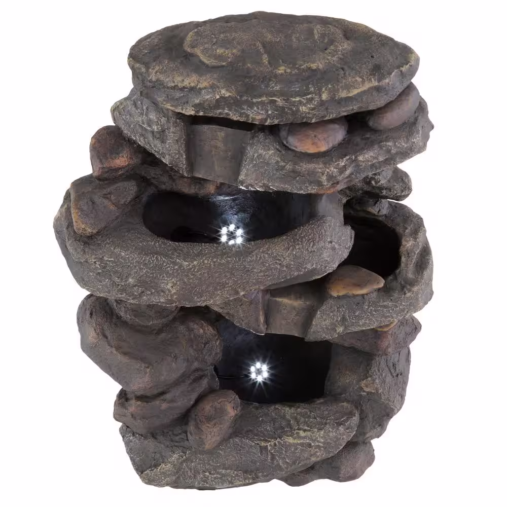 Pure Garden 25.5 in. Stone Waterfall Fountain with LED Lights
