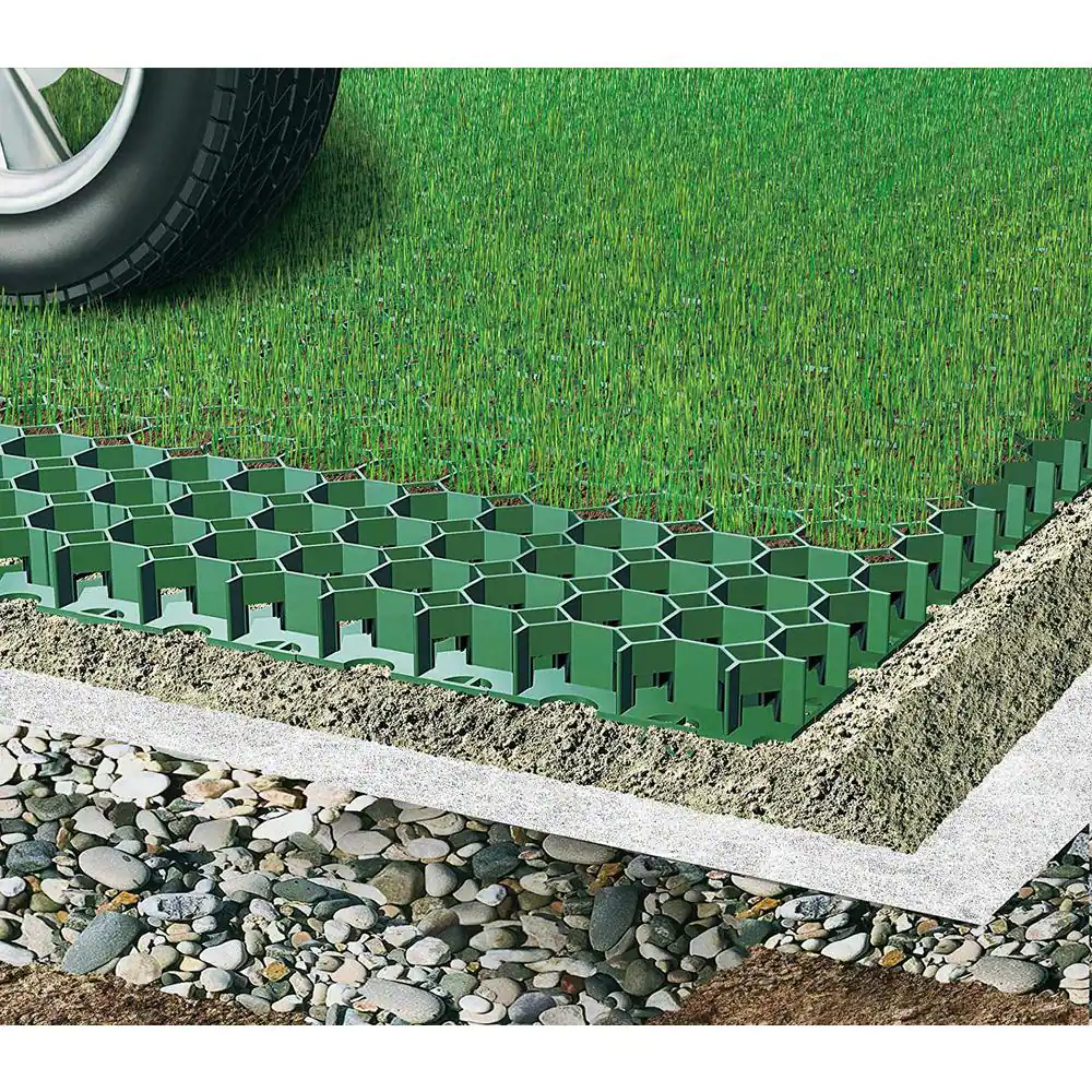 Techno Earth 19.7 in. x 19.7 in. x 1.9 in. Green Permeable Plastic Grass Pavers for Parking Lots, Driveways (4 Pieces/11 sq.ft.)