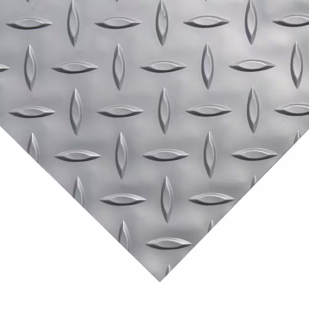 Rubber-Cal Diamond-Plate Metallic 4 ft. x 4 ft. Silver PVC Flooring (16 sq. ft.)