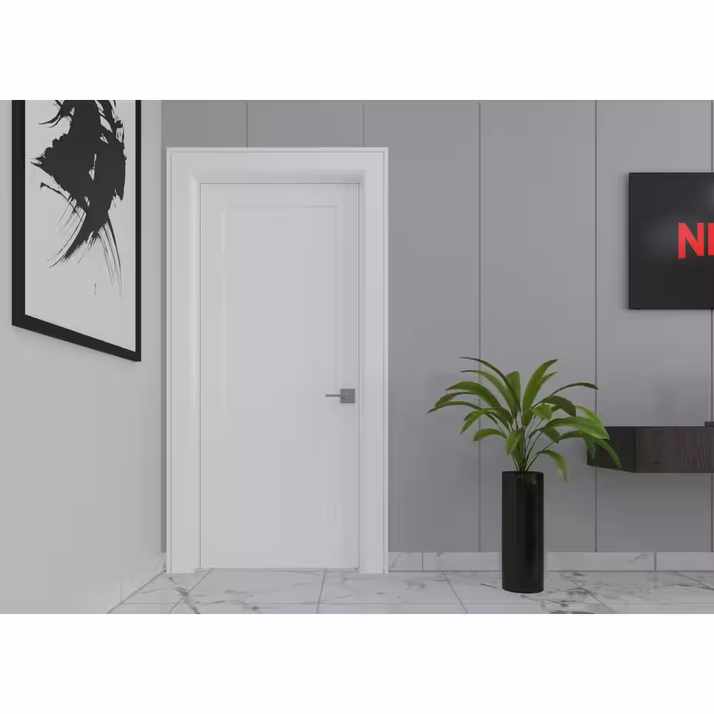 RESO 30 in. x 80 in. Left-Handed Solid Core White Primed Composite Single Pre-hung Interior Door Black Hinges