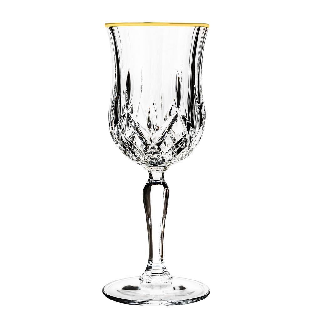 Lorren Home Trends Opera Gold Collection Set of 4 Crystal Wine Glass with Gold Rim
