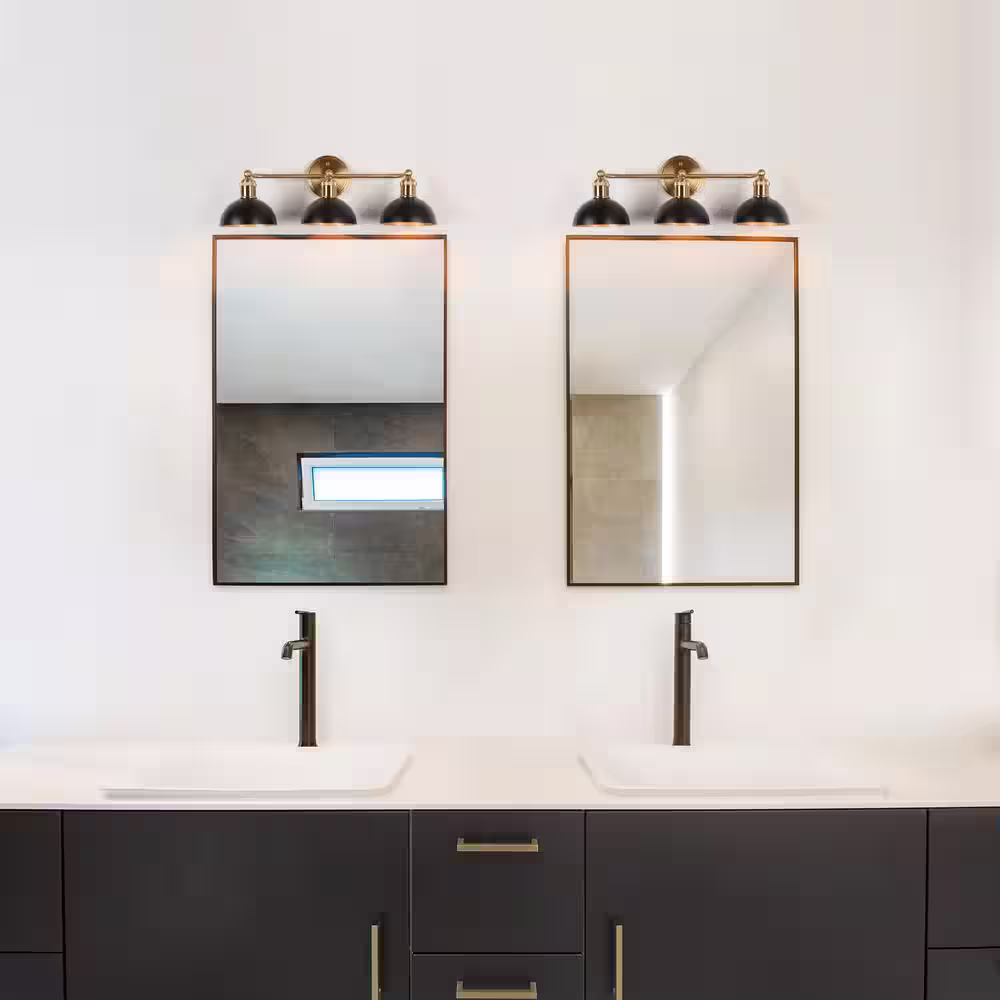 Zevni Modern 3-Light Black Bathroom Vanity Light, 22.5 in. Bowl Shape Bath Lighting Brass Gold Wall Sconce