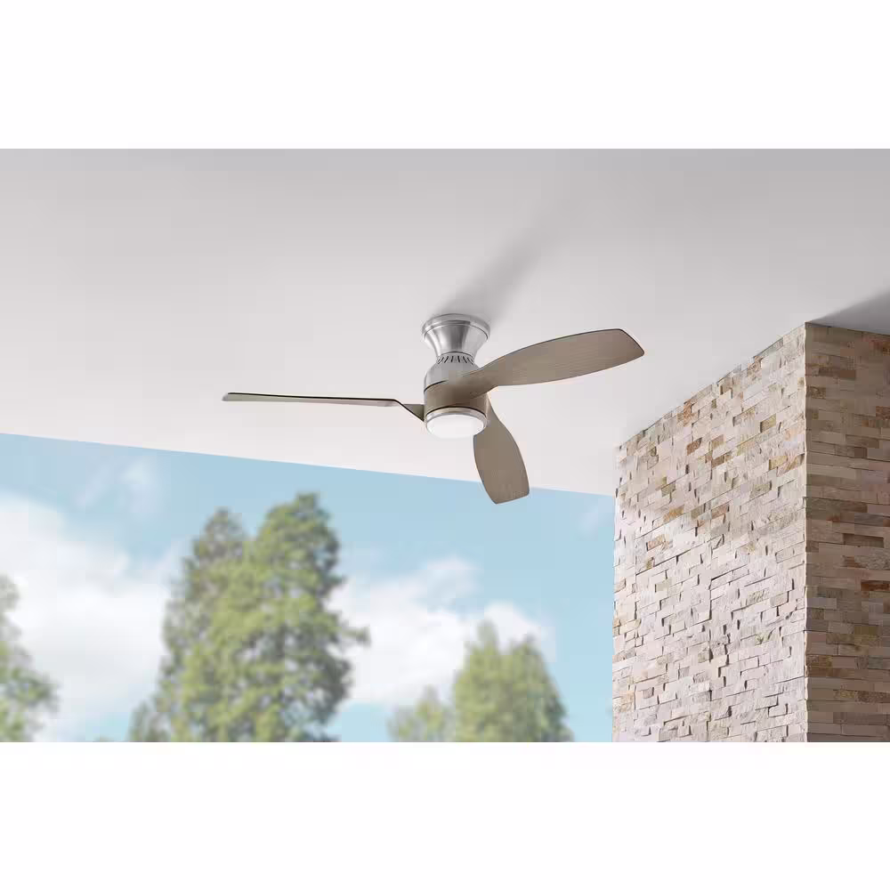 Hampton Bay Halwin 52 in. Integrated CCT LED Indoor/Outdoor Brushed Nickel Ceiling Fan with Light and Remote Control