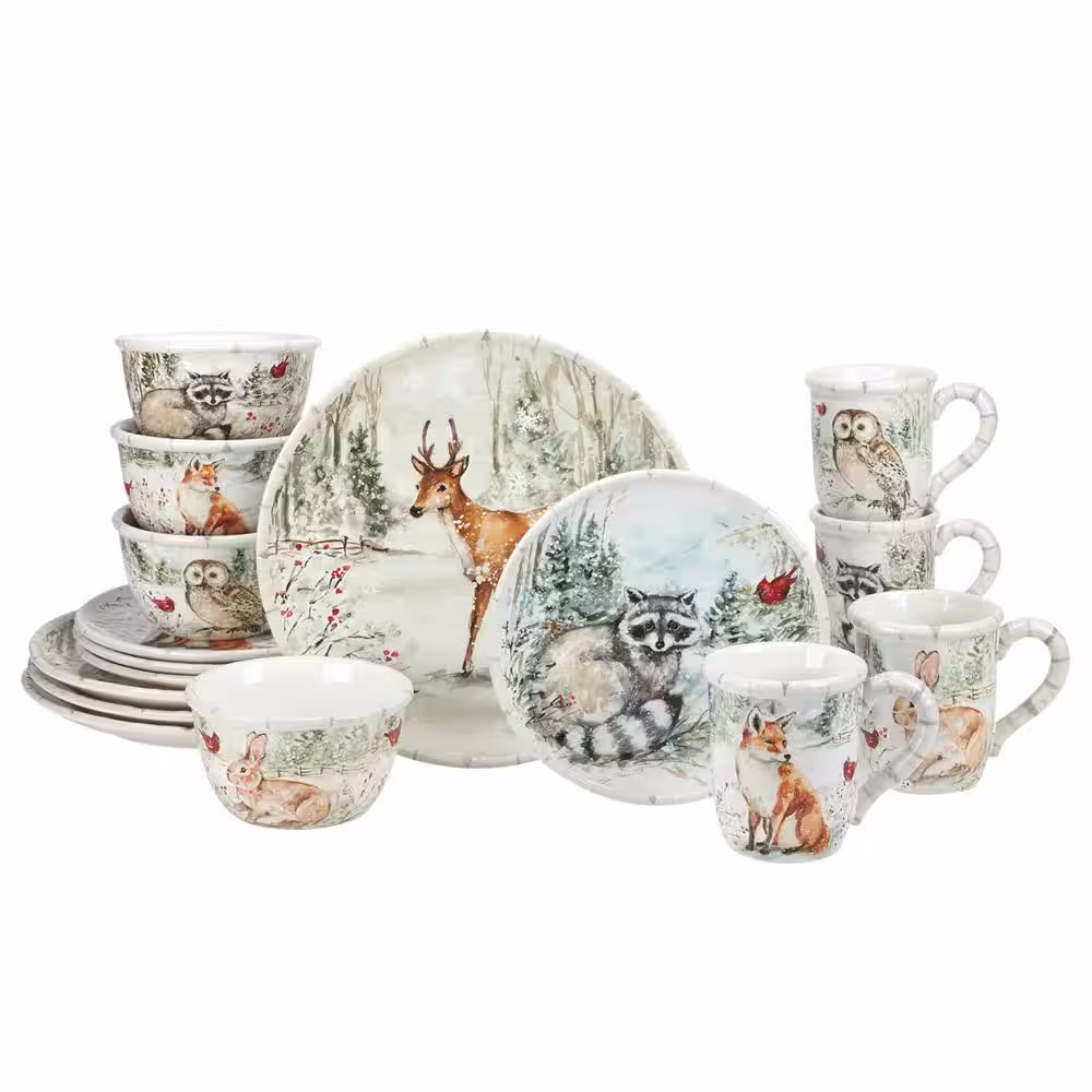 Certified International Winter's Walk 16-Piece Multi-Colored Earthenware Dinnerware Set Service for 4