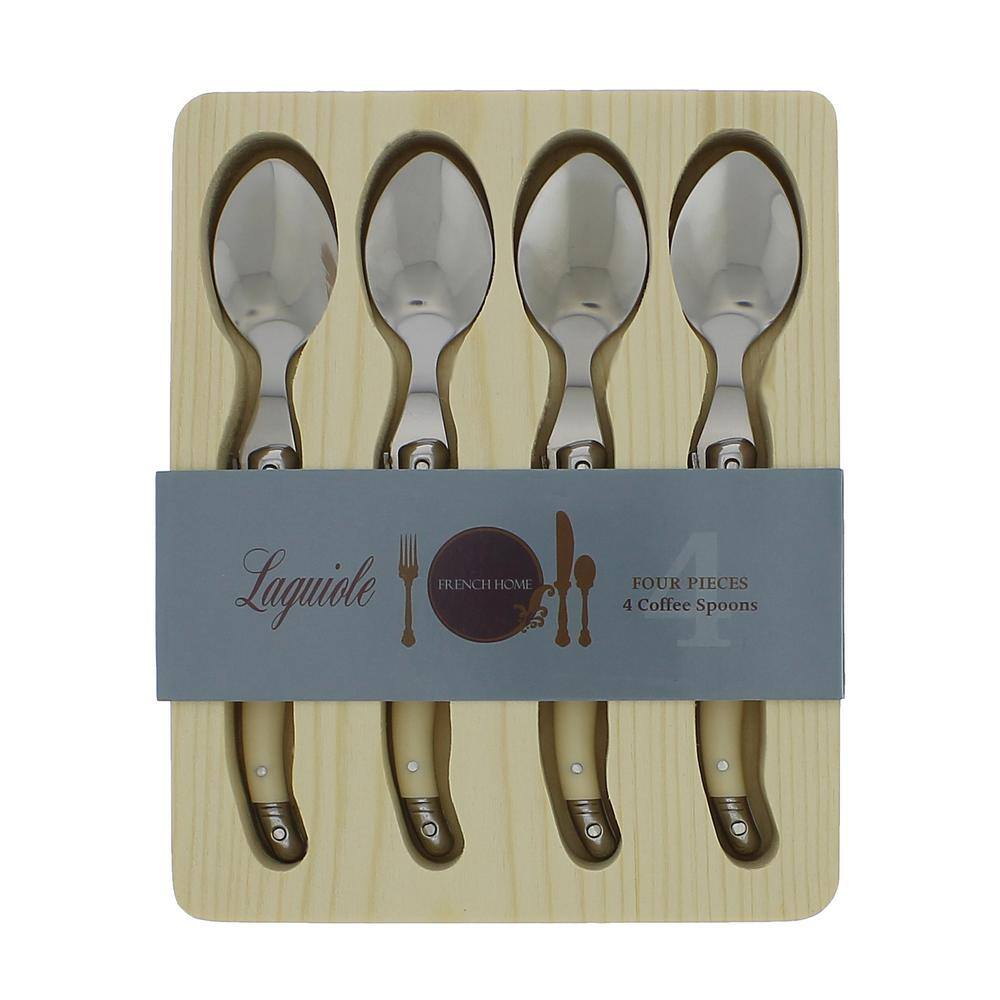 French Home Laguiole Faux Ivory and Silver Color Coffee Spoons (Set of 4)