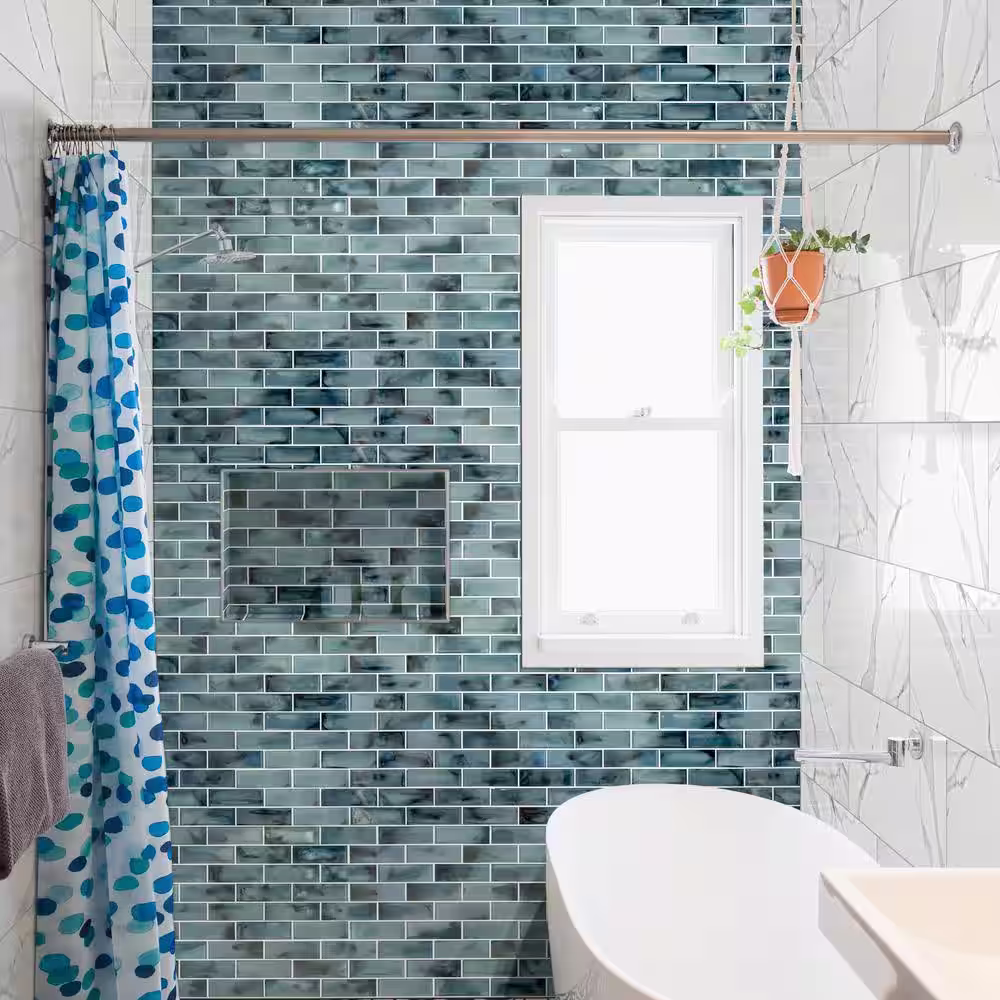 MSI Blue Shimmer Subway 11.75 in. x 11.75 in. Glossy Glass Mesh-Mounted Mosaic Tile (14.4 sq. ft./Case)
