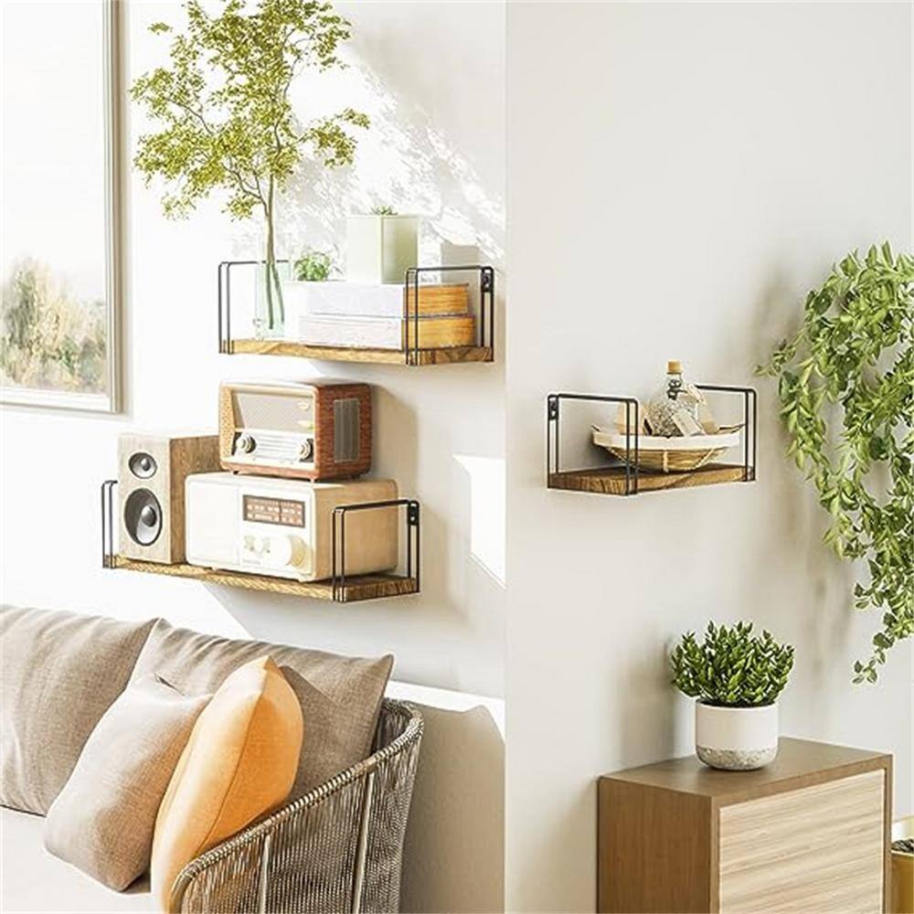 None 4.9 in. D x 17 in. W x 4.2 in. H Black Rustic Floating Shelves, Hanging Shelves Wall Mount Set of 3