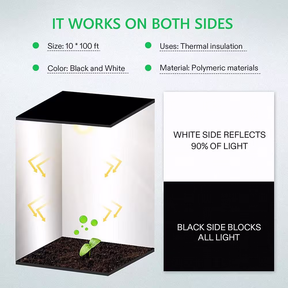 VIVOSUN 10 ft. x 100 ft. 5.5 Mil Black and White Panda Poly Film, Blackout Tarp for Warm House