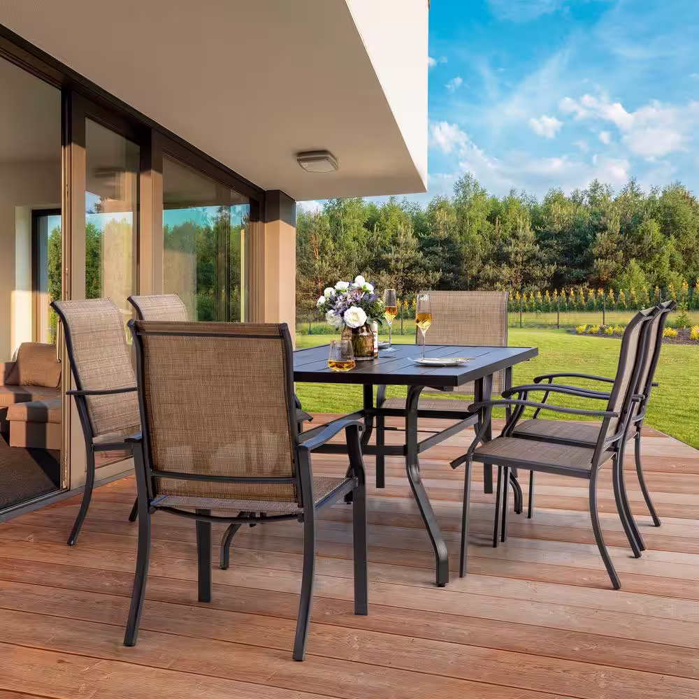Nuu Garden 7-Pieces Rust-Free Metal Outdoor Patio Dining Set with 6 Textilene Dining Chairs and Rectangular Dining Table