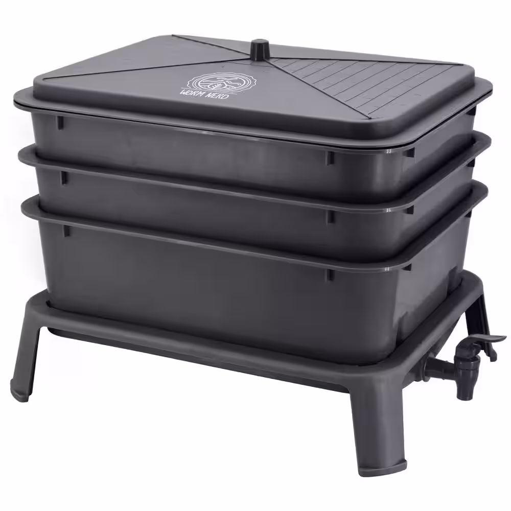 Arcadia Garden Products Jaylen Worm Nerd Large Black 4-Tray Worm Composting Bin Kit with Coco Coir Brick