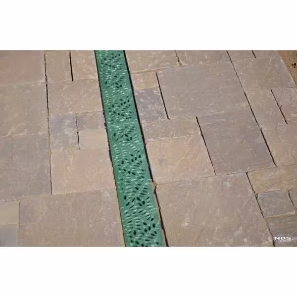 NDS Spee-D Channel Drain Grate, 4-7/16 in. wide X 2 ft. long, Decorative Botanical Design, Green Plastic