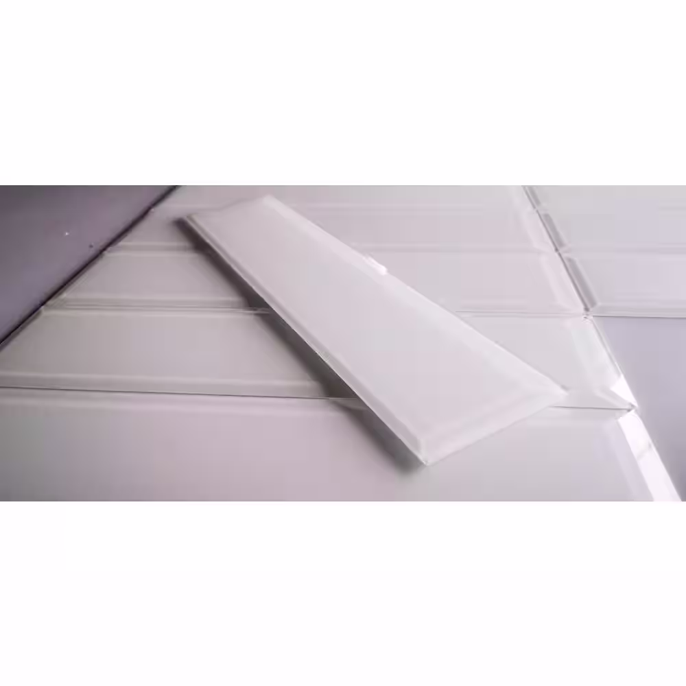 ABOLOS Frosted Elegance Matte White Beveled Subway 3 in. x 12 in. Glass Peel and Stick Tile (10.5 sq. ft./Case)