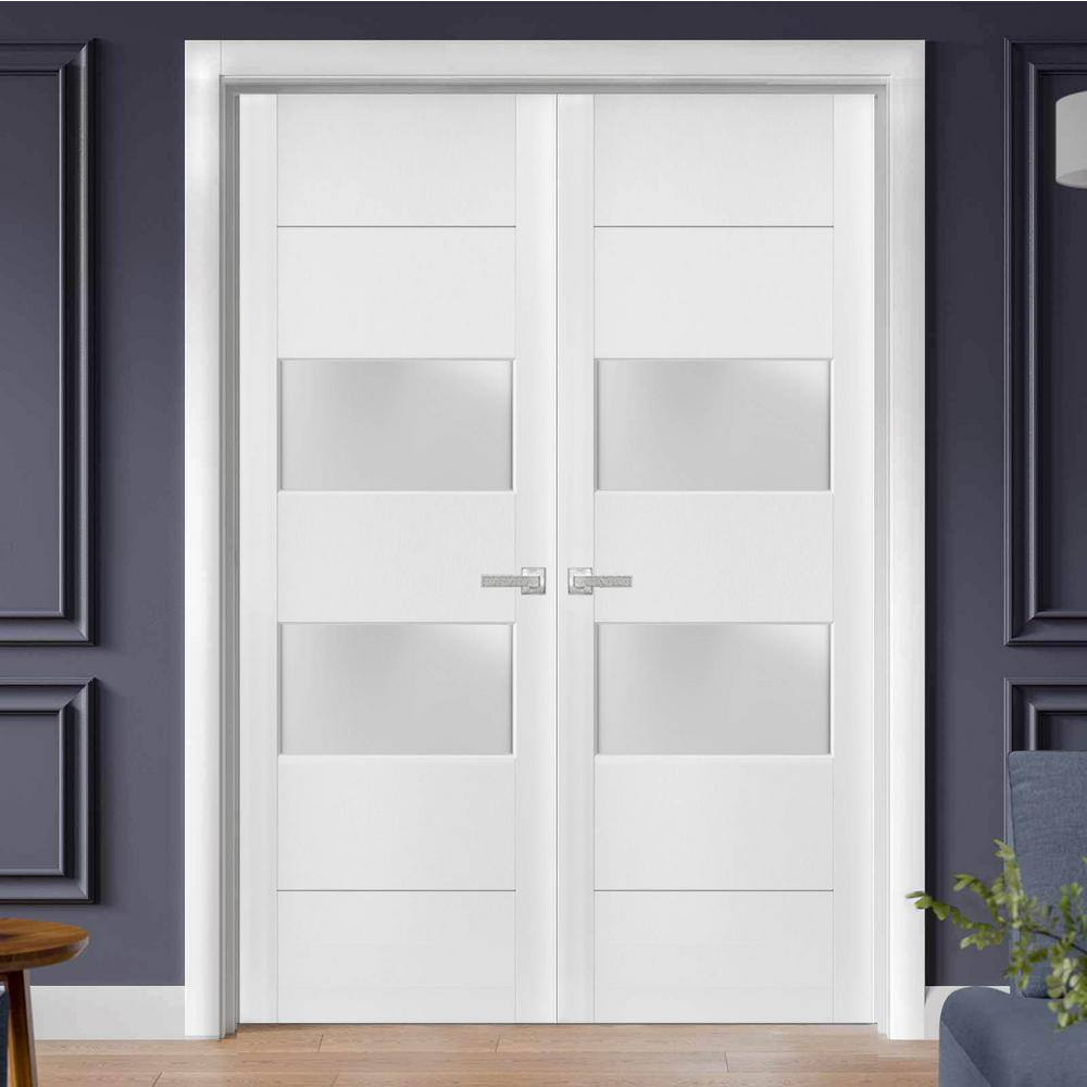 Sartodoors 4010 60 in. x 80 in. Universal Handling Frosted Glass Solid Core White Finished Pine Wood Interior Door Slab
