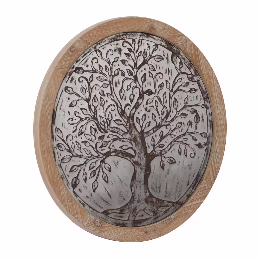 Litton Lane Wood Brown Embossed Tree Wall Decor