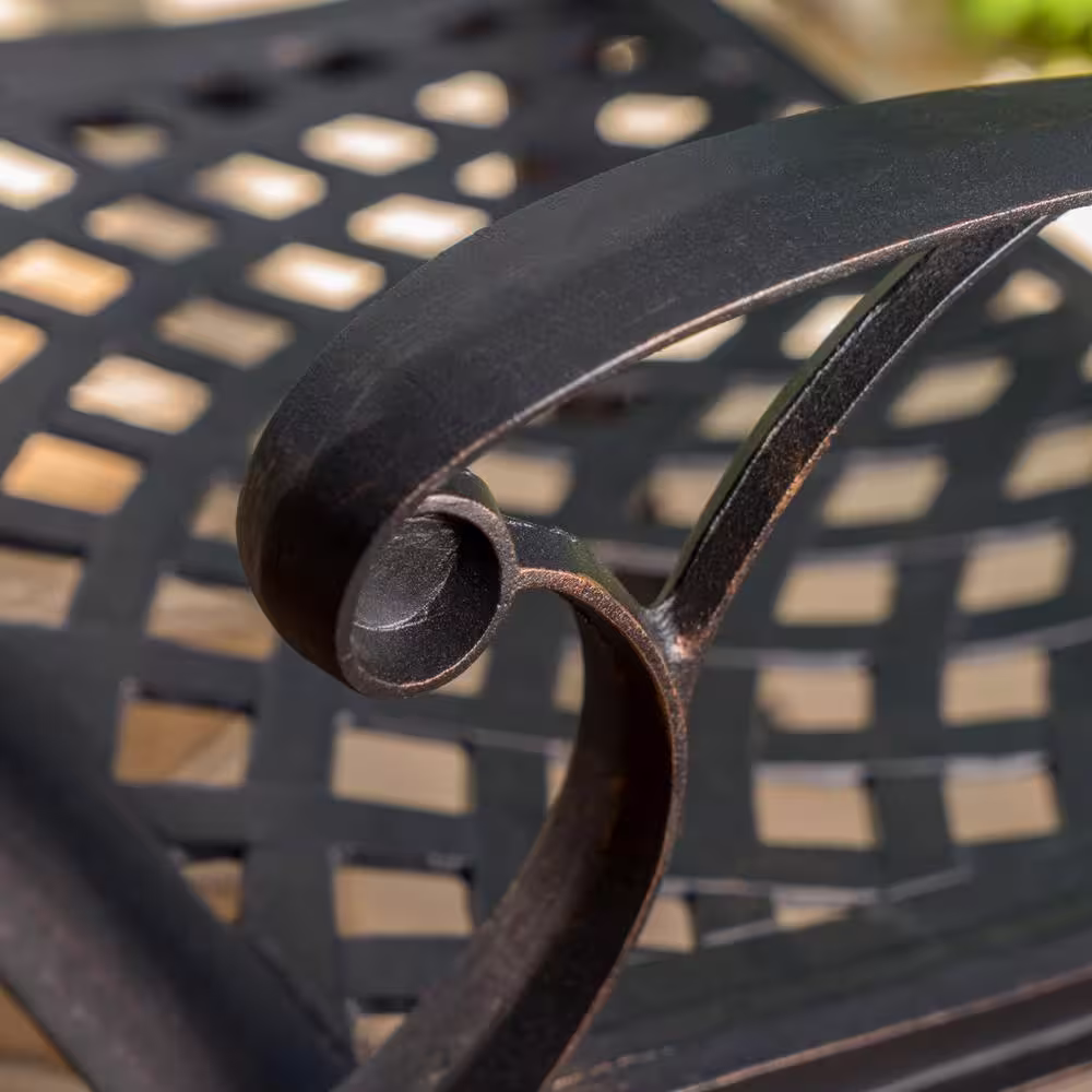 Noble House Abigal Shiny Copper Finish 9-Piece Cast Aluminum Rectangular Outdoor Dining Set