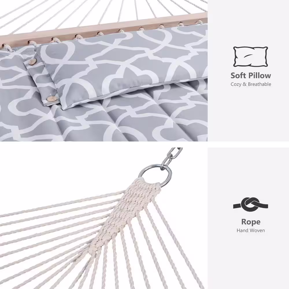 Atesun 12 ft. Free Standing, 475 lbs. Capacity, Heavy-Duty 2-Person Hammock with Stand and Detachable Pillow in Grey