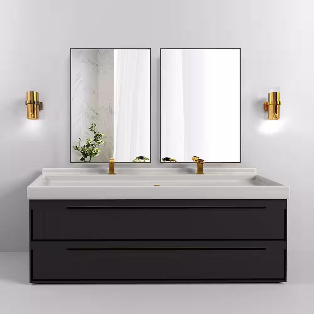None 24 in. W x 36 in. H Rectangle Frame Black Full Length Mirror