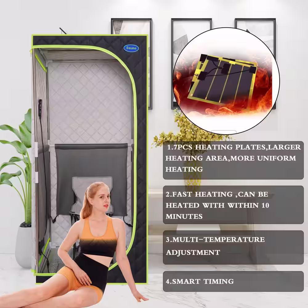 None 1-Person Black Full Size Far Infrared Sauna with 7 Carbon Heaters