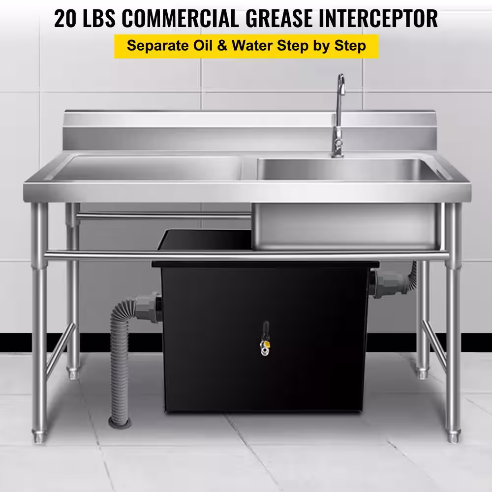 VEVOR Commercial Grease Interceptor 20 lbs. Carbon Steel Grease Trap 10 GPM Grease Interceptor Trap Under Sink Grease Trap