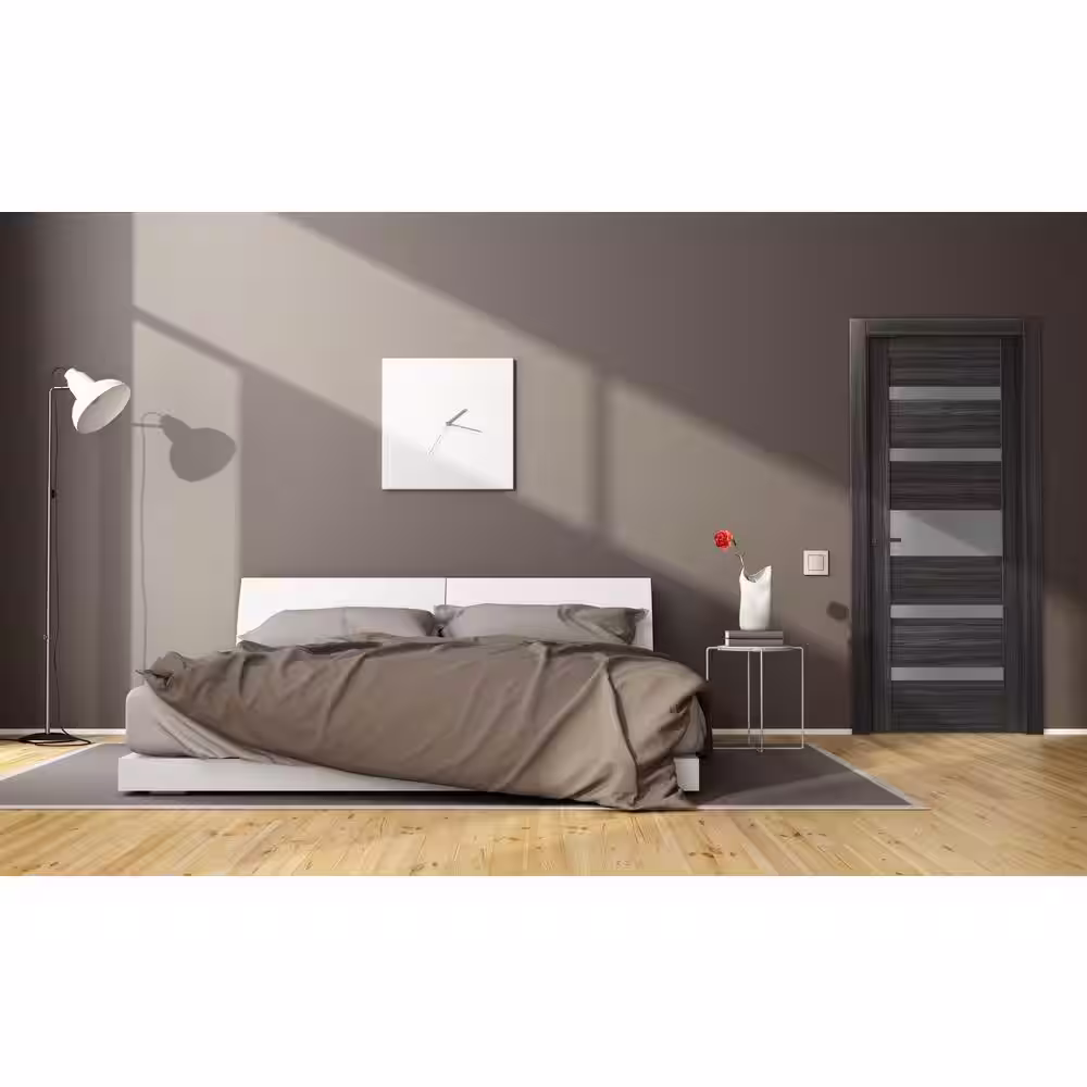 Belldinni 30 in. x 80 in. Gina Gray Oak Right-Hand Solid Core Composite 5-Lite Frosted Glass Single Prehung Interior Door