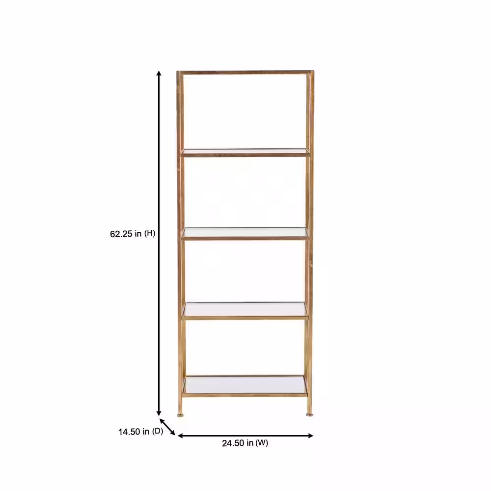 Home Decorators Collection 62 in. Gold Leaf Metal 4-shelf Accent Bookcase with Open Back