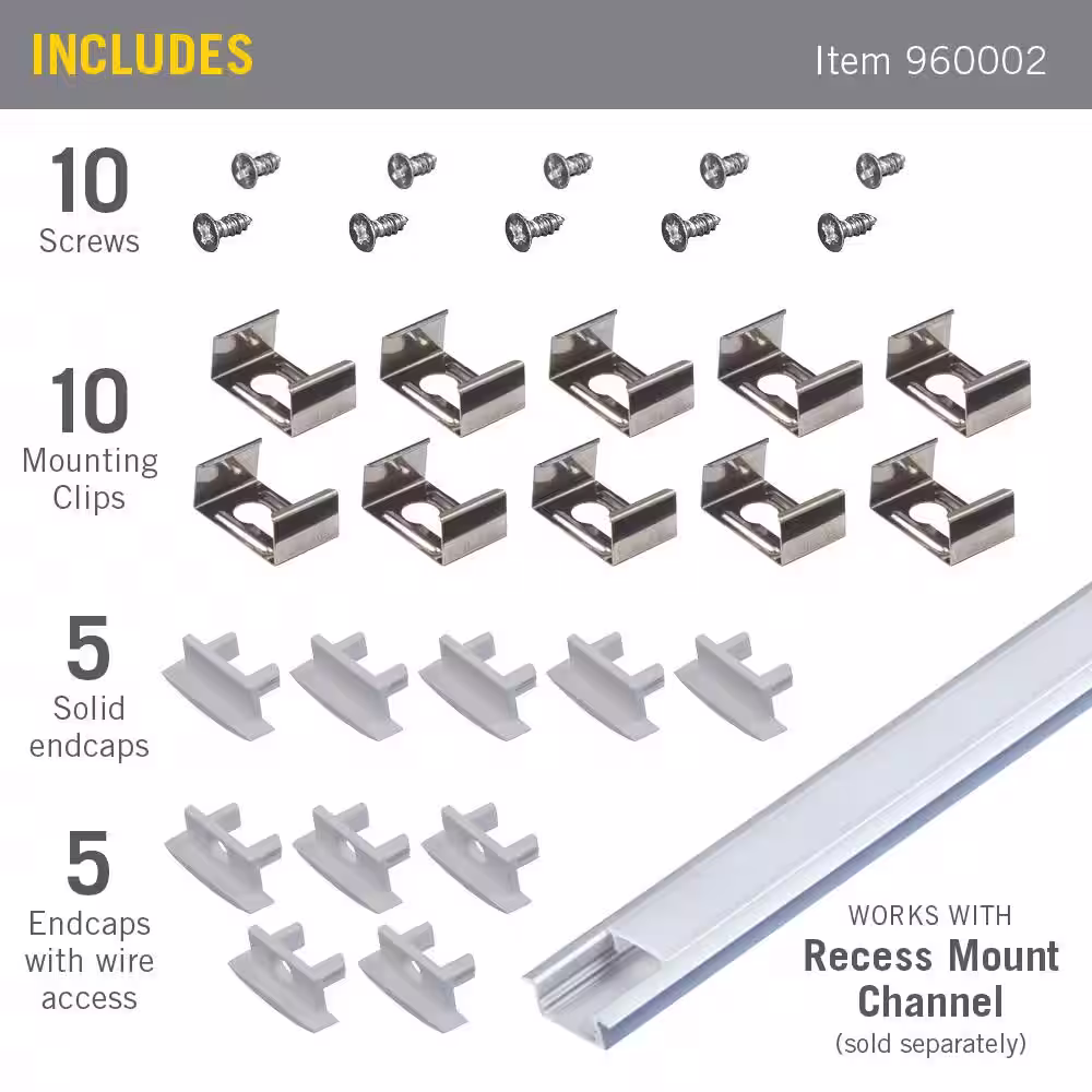Armacost Lighting Recess Mount Grey Tape Light Channel Accessory Pack LED Mounting Hardware (10-Pack)