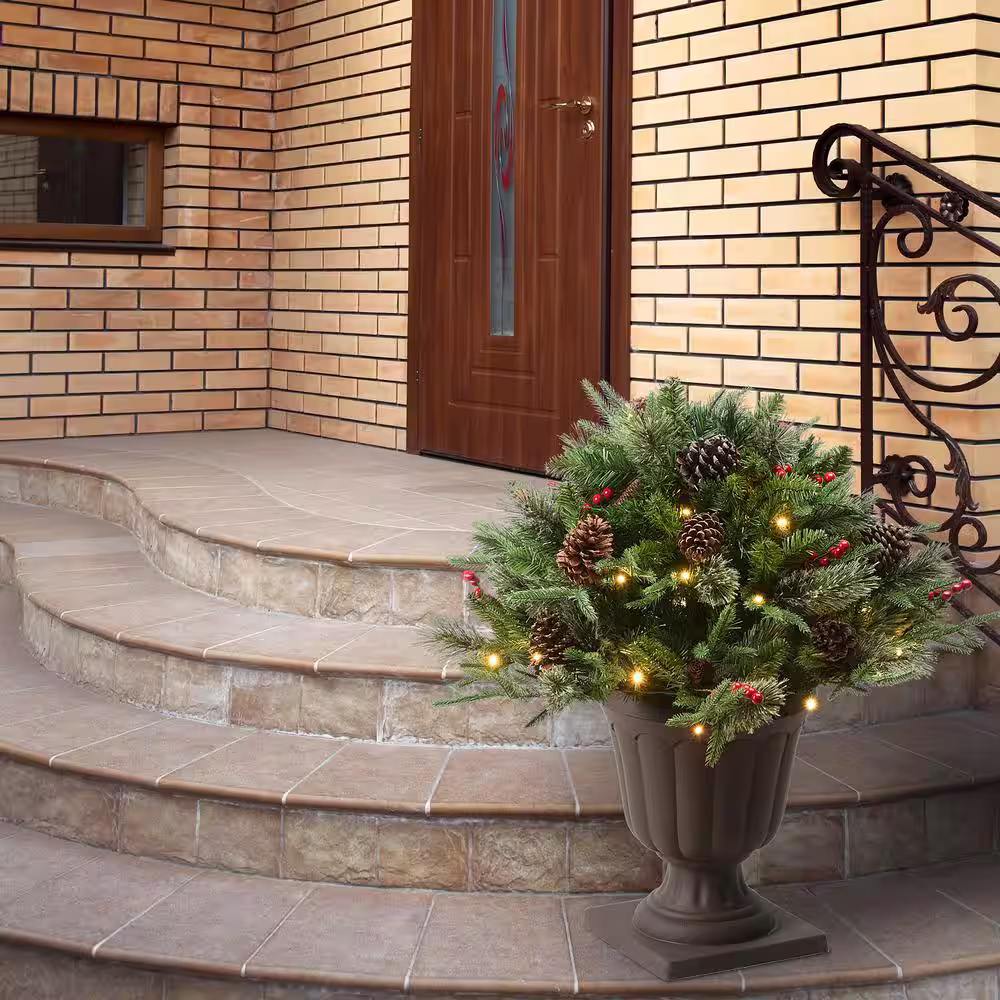 National Tree Company 22 in. Artificial Green Colonial Urn Filler with Battery Operated LED Lights