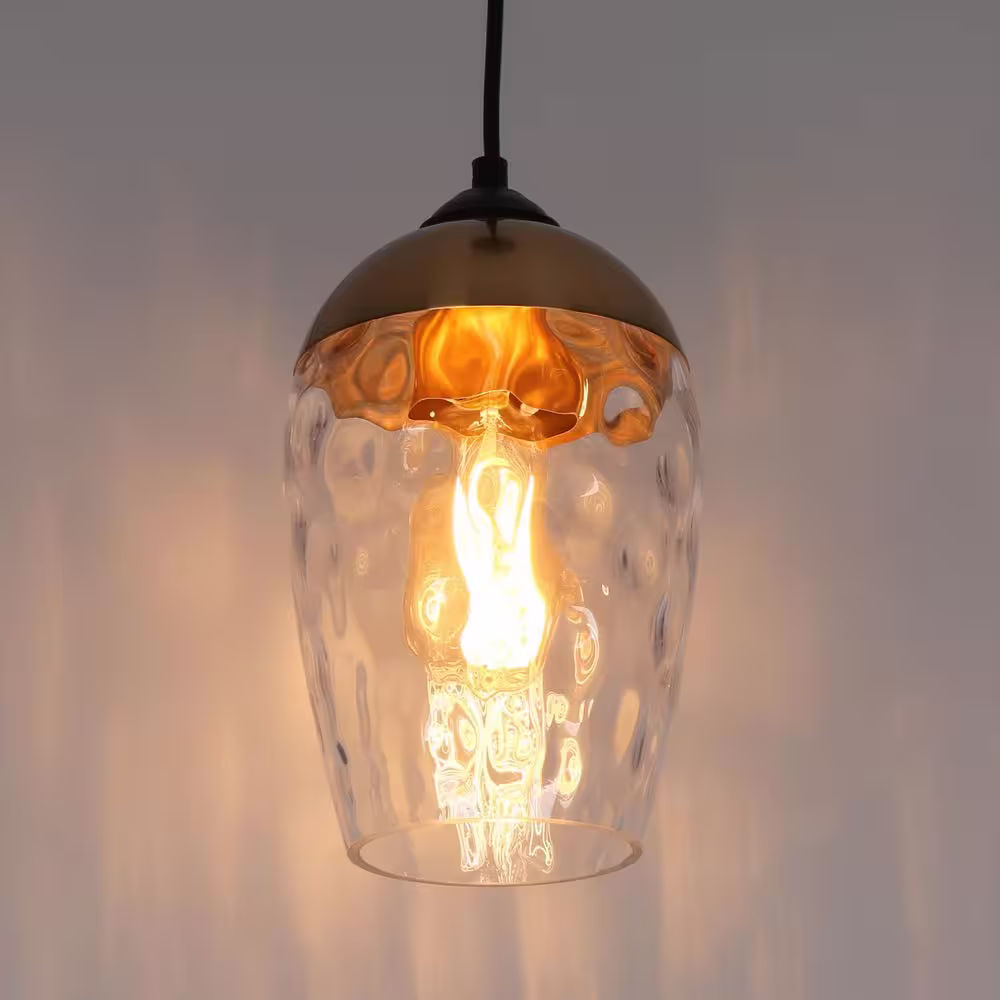 None 1-Light Brass-Plated Mini Pendant Light, Water Glass Pendant Hanging Light, Black Modern Farmhouse Chandelier