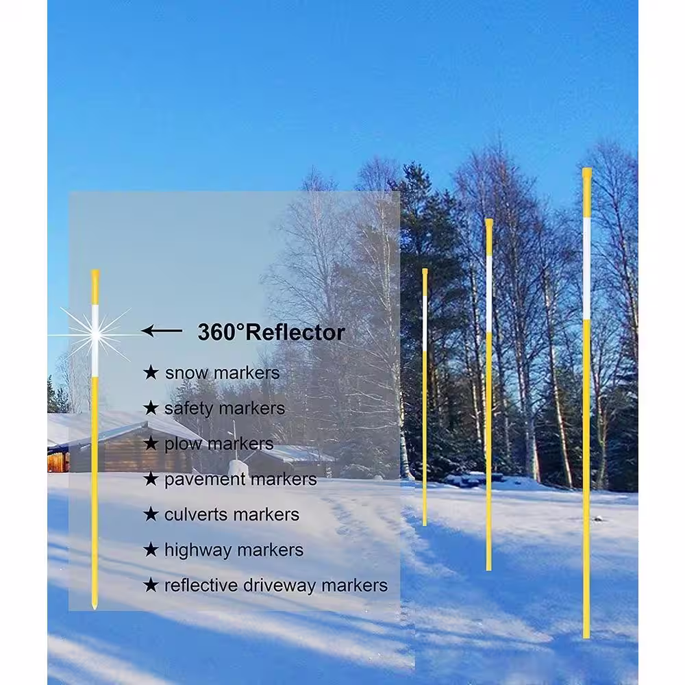 None 48 in. Reflective Driveway Markers Yellow 50-Pack 5/16 in. Dia. Driveway Poles for Easy Visibility at Night