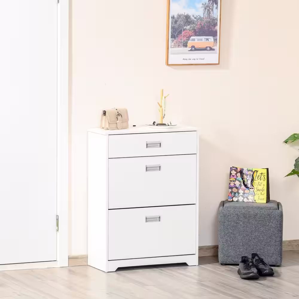 HOMCOM 16-Pairs 3-Drawer Modern Storage Rack with 2-Flip Doors Adjustable Shelf Freestanding Organizer Holds Shoe Cabinet