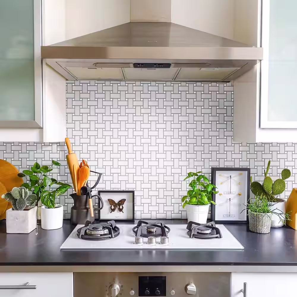 Merola Tile Metro Basketweave White with Glossy White Dot 11-3/4 in. x 11-3/4 in. Porcelain Mosaic Tile (9.8 sq. ft./Case)