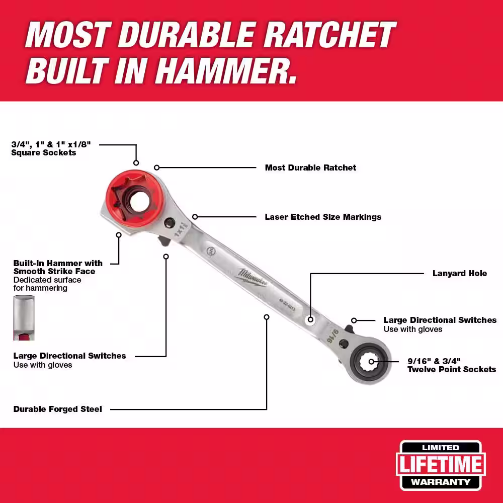 Milwaukee Linemans 5-in-1 Ratcheting Wrench with 9 in. High Leverage Linemans Pliers with Crimper