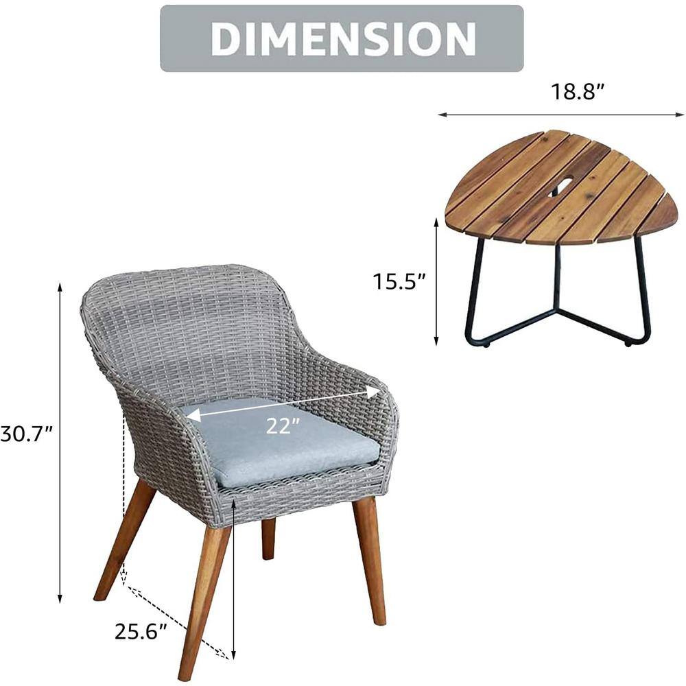 Soleil jardin SJ 3-Piece Metal Outdoor Bistro Set with Gray Cushions
