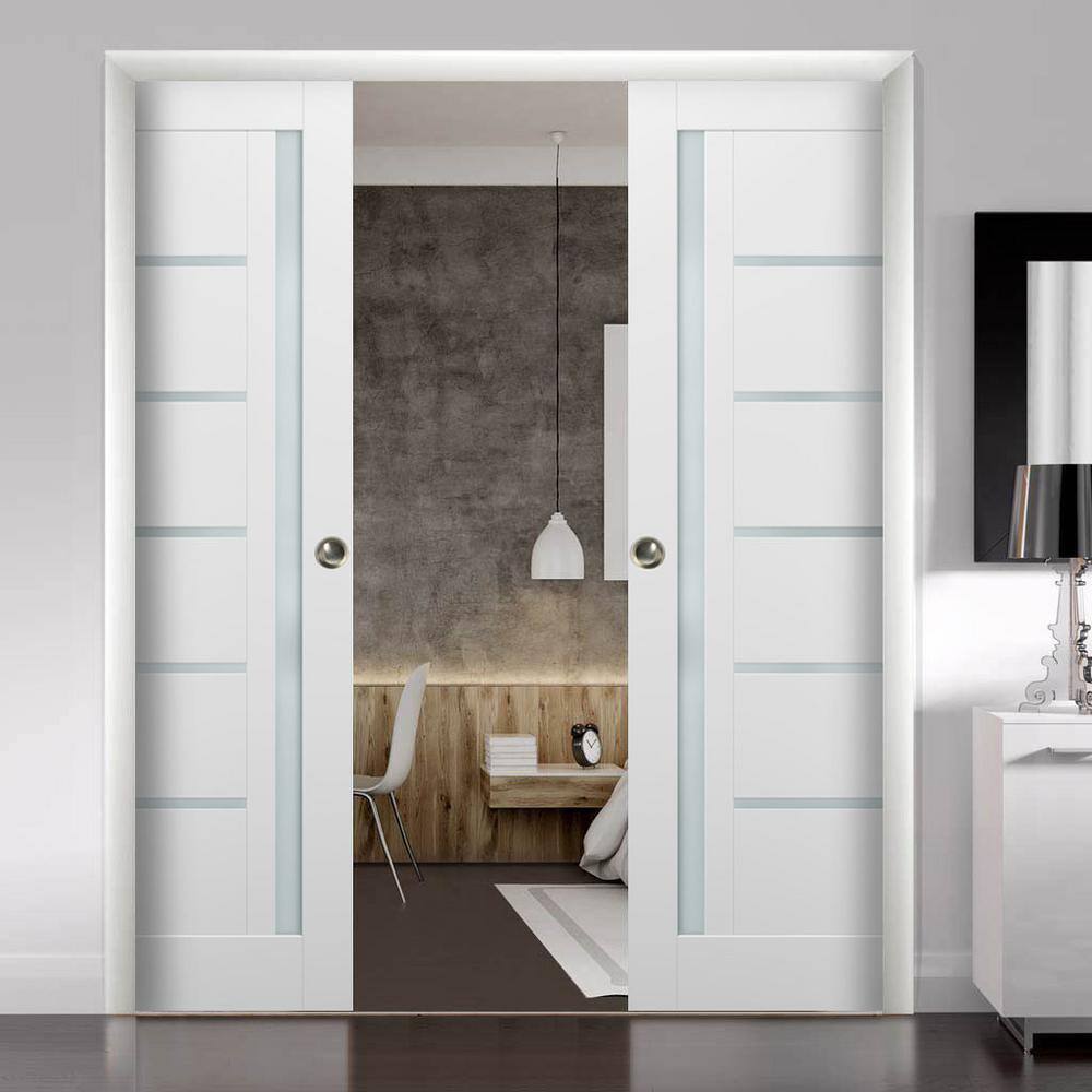 Sartodoors 32 in. x 80 in. Single Panel No Bore Solid MDF 1/4 Lite Frosted Glass White Finished Pine Wood Interior Door Slab
