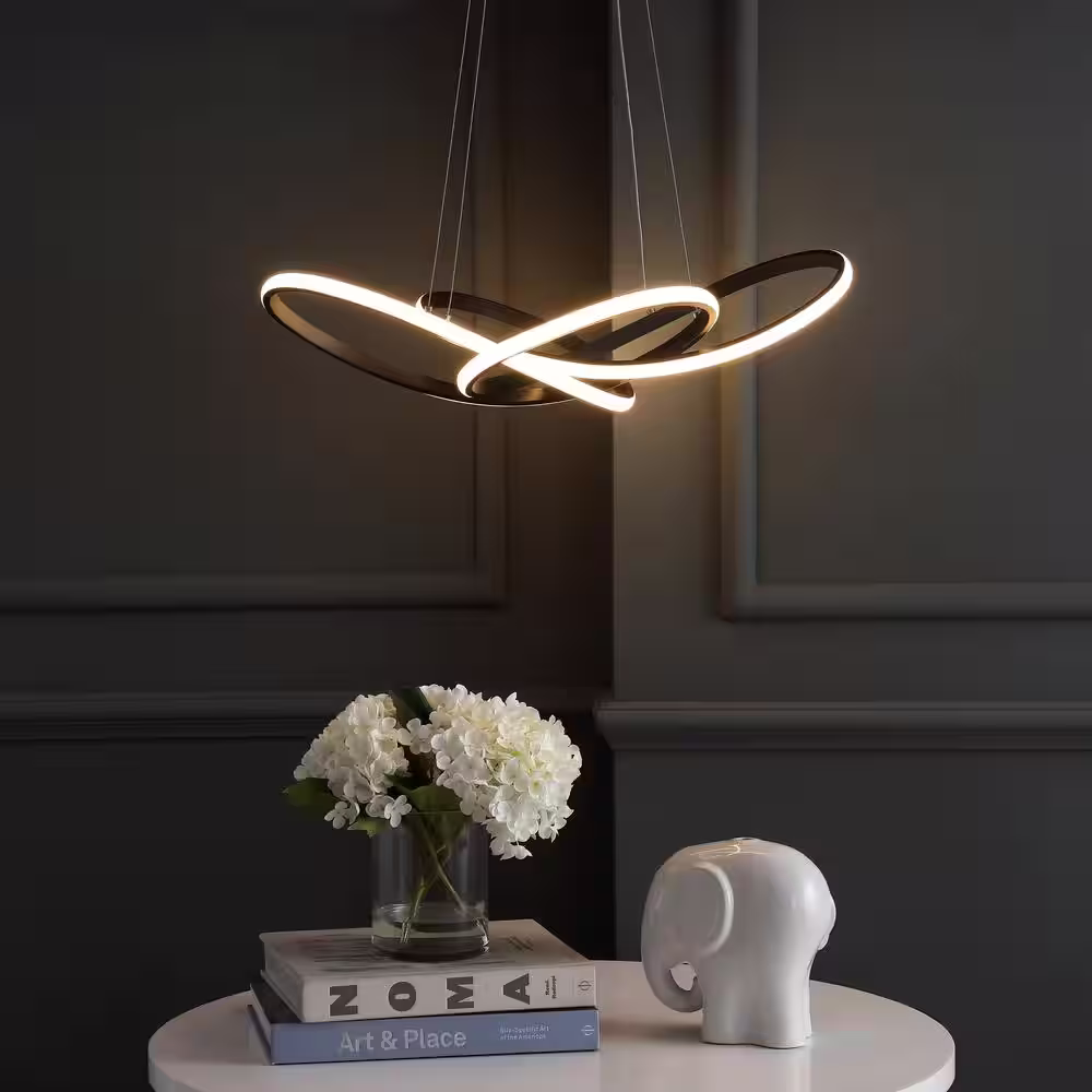 JONATHAN Y Alexia 25 in. Black Abstract Integrated LED Metal Adjustable Pendant