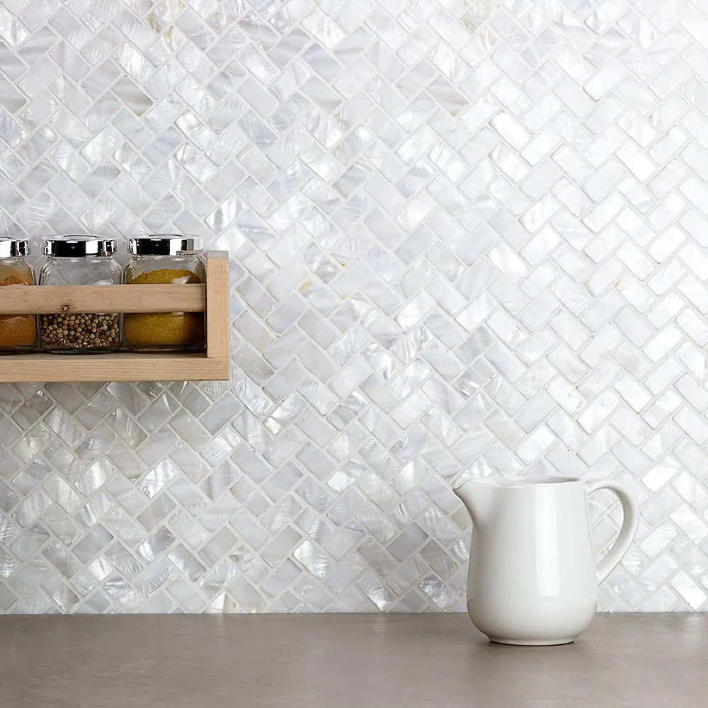 Ivy Hill Tile Pacific White Herringbone 11.81 in. x 11.81 in. Pearl Shell Mosaic Tile