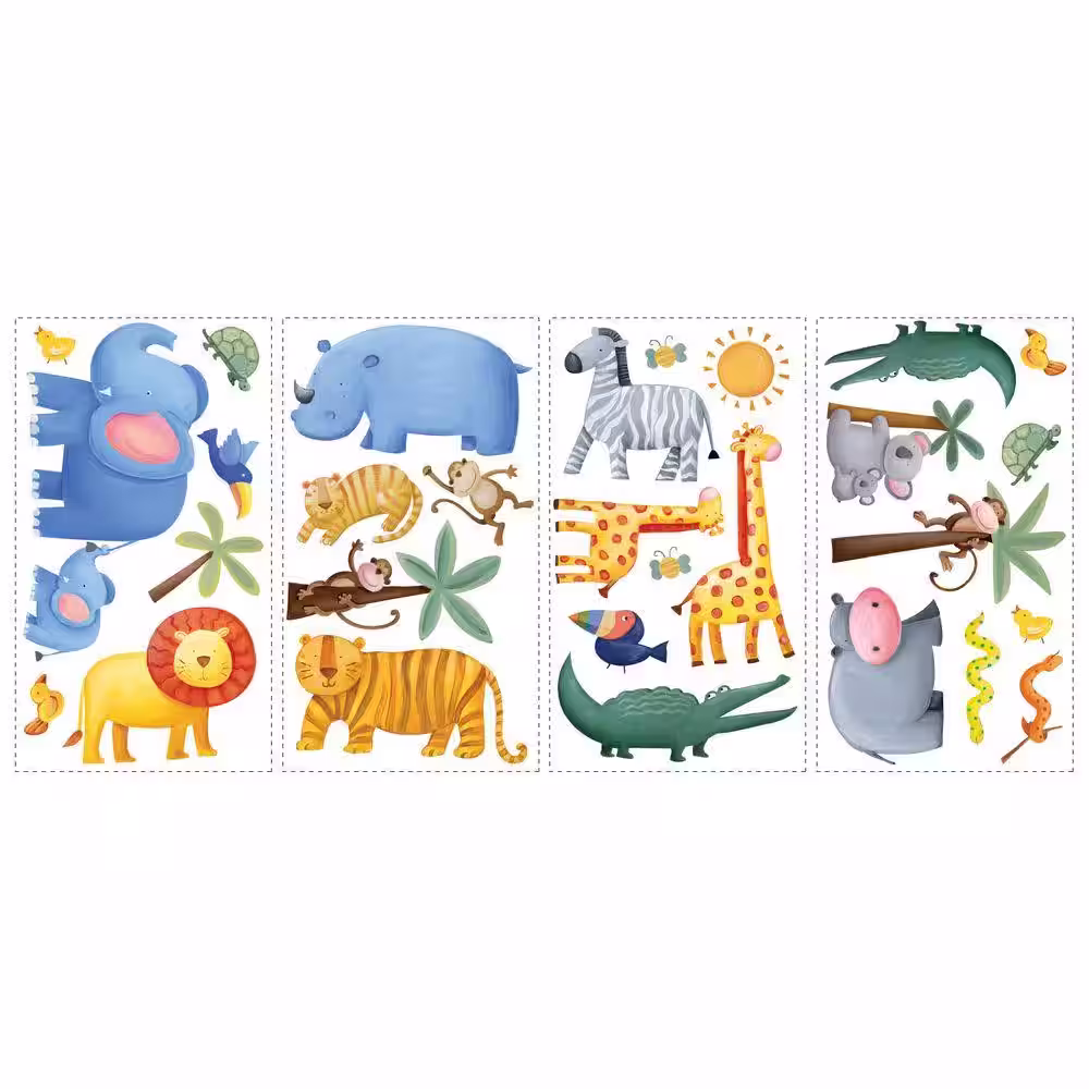 RoomMates 10 in. x 18 in. Jungle Adventure 29-Piece Peel and Stick Wall Decals