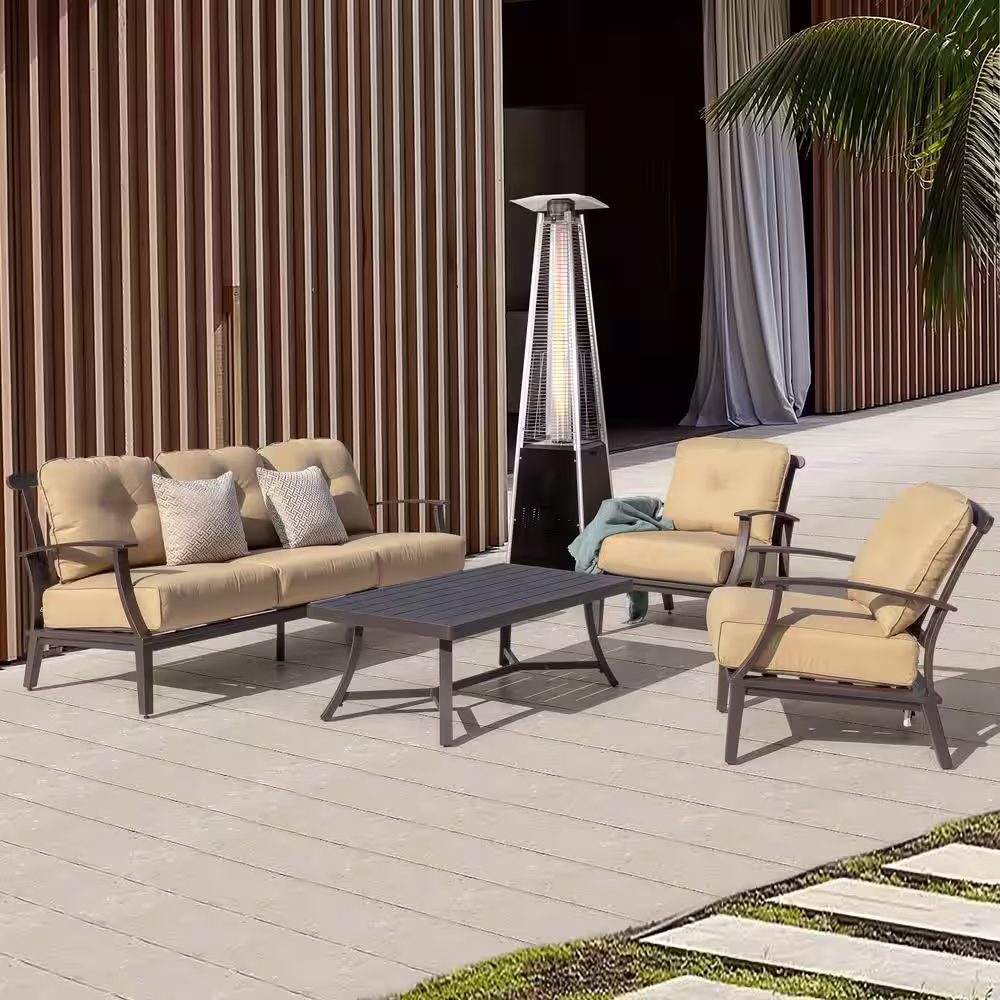 Nuu Garden 4-Piece Aluminum Patio Conversation Set with Yellow Cushion