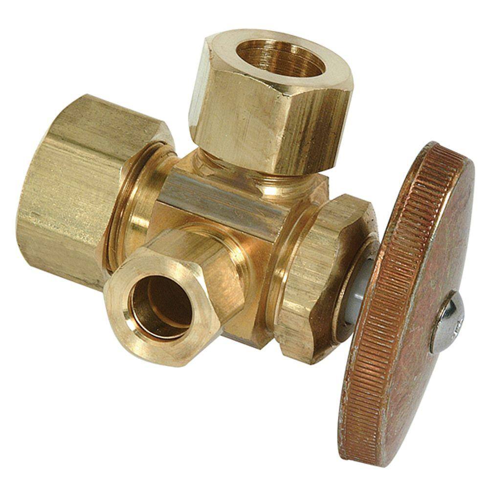 BrassCraft 1/2 in. Nominal Compression Inlet x 1/2 in. O.D. Compression x 3/8 in. O.D. Compression Dual Outlet Multi-Turn Valve