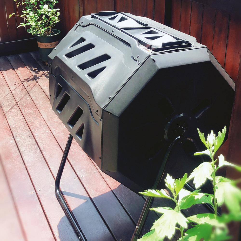 KoolScapes Koolscapes Dual Chamber Tumbling Composter 42 Gal. (160L), Black Rotating Outdoor Compost Bin