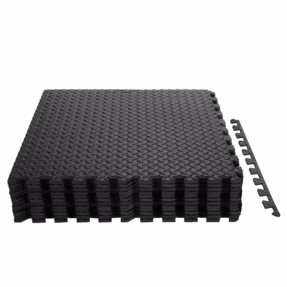 HONEY JOY 12PCS Black 25 in. X 25 in. Exercise Play Mat w/EVA Foam Interlocking Tiles 52 sq.ft.