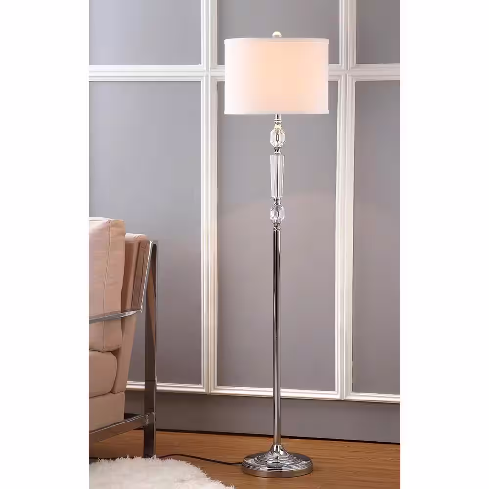 SAFAVIEH Fairmont 60.25 in. Clear Crystal Floor Lamp with Off-White Shade